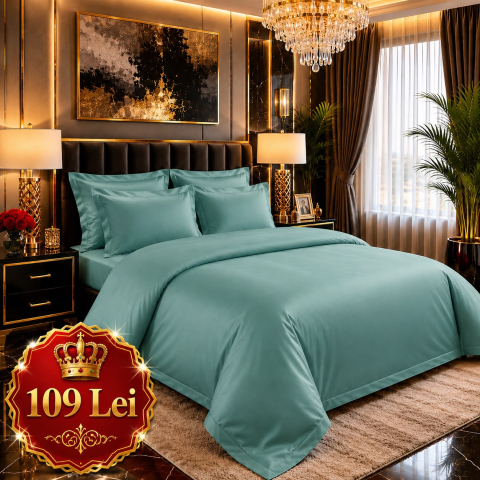 Lenjerii Finet - Set Lenjerie Pucioasa 6 piese king size Verde Deschis F2016 230x250cm Bumbac Finet