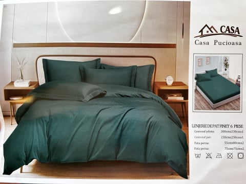 Set Lenjerie Pucioasa 6 piese king size Verde inchis F2012 230x250cm Bumbac Finet