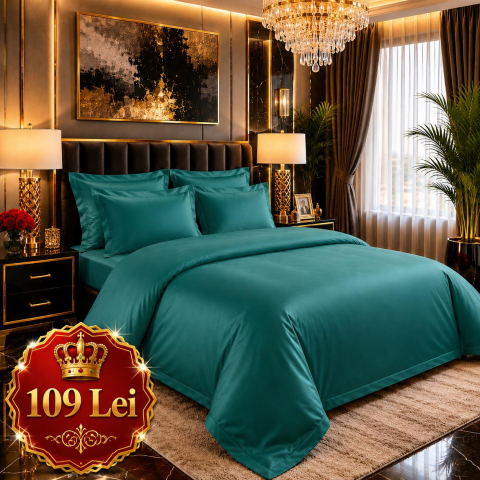Lenjerii Finet - Set Lenjerie Pucioasa 6 piese king size Verde Regal F2014 230x250cm Bumbac Finet