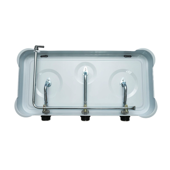 Aragaz tip plita, cu 3 arzatoare, putere 2x2 KW, diametru arzatorare 2x83 mm si 1x58 mm, dimensiuni 590 x 315 x 53 mm [3]