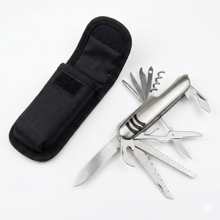 Briceag multifunctional 15 în 1 din otel inoxidabil, design ergonomic, ideal pentru camping si pescuit, husa textila [4]