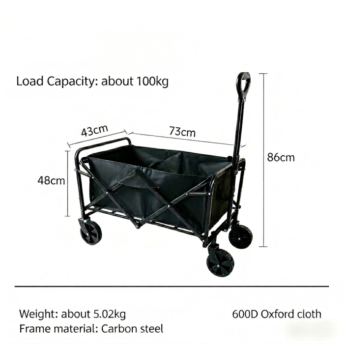 Carucior pliabil transport 100 L, sarcina maxima 60 kg, cadru metalic rezistent, roti mari, pliere rapida, 73x43x48 cm, pentru gradina, camping si cumparaturi, culoare gri [4]