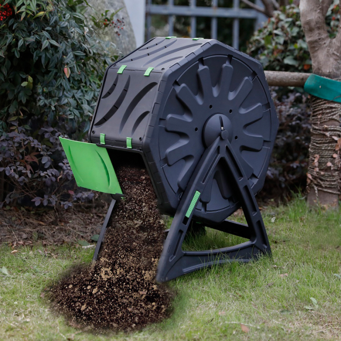 Compostor rotativ cu picioare, capacitate 70 L, sistem de aerisire, plastic rezistent la intemperii, 55,5 x 36 x 72 cm, negru [3]