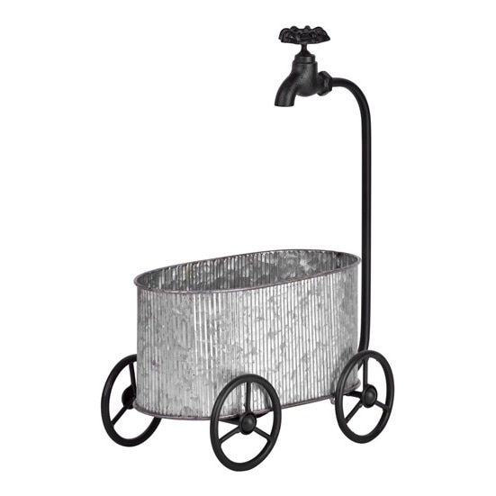 Decoratiune gradina metalica, Bath with wheels, 30x44 cm, aspect vintage [1]