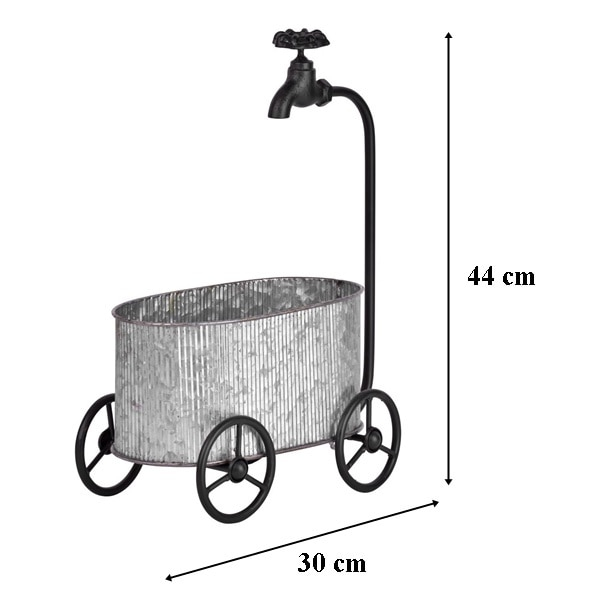 Decoratiune gradina metalica, Bath with wheels, 30x44 cm, aspect vintage [2]