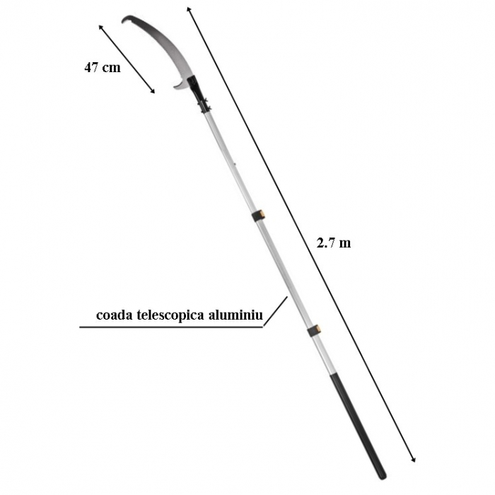 Fierastrau crengi, cu maner telescopic din aluminiu, max 2.7 m, lama otel 47 cm cu protectie din plastic [2]