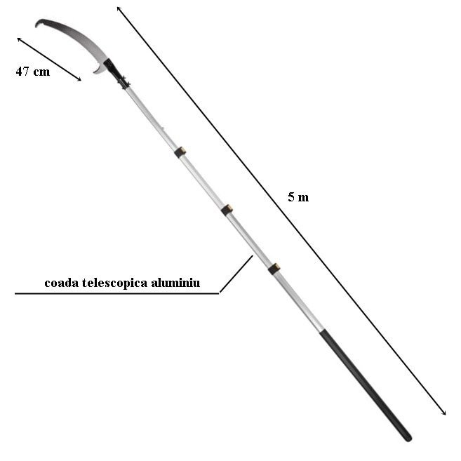 Fierastrau crengi, cu maner telescopic din aluminiu, max 5 m, lama otel 47 cm cu protectie din plastic [2]