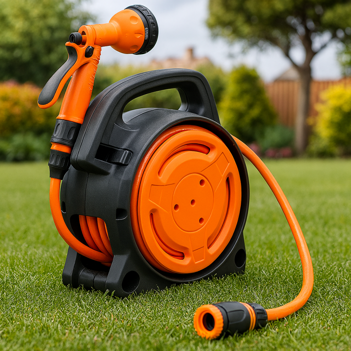 Furtun cu derulator si pistol stropit cu 8 functii, conectica 1/2 si 3/4, 3 straturi, 10m, max 6 bar [4]