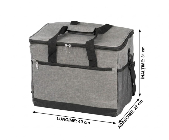 Geanta frigorifica pliabila 30L, izolare termica, 27x40x31 cm, culoare gri, pentru camping, picnic, plaja si cumparaturi [6]