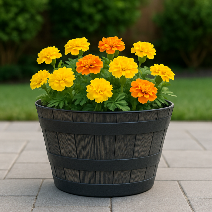 Ghiveci decorativ rotund, din plastic rezistent, efect lemn natur, 39x24 cm [6]