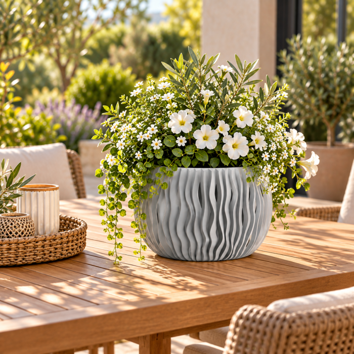 Ghiveci decorativ Bowl 240 cu insertie, plastic, diametru 23,8 cm, inaltime 16,1 cm, pentru flori si plante, interior, gri [3]