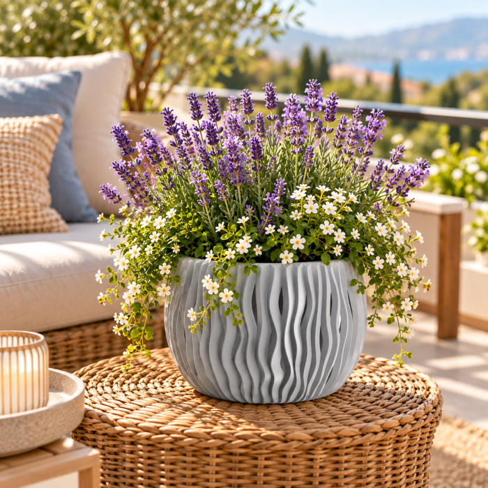 Ghiveci decorativ Bowl 240 cu insertie, plastic, diametru 23,8 cm, inaltime 16,1 cm, pentru flori si plante, interior, gri [4]