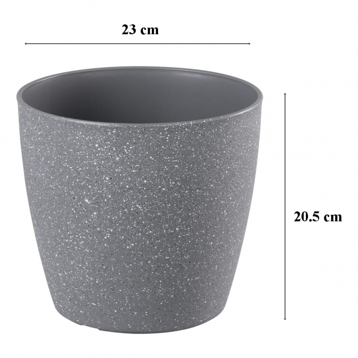 Ghiveci pentru flori din plastic rezistent, culoare gri, Stone Effect, diametru 23 cm, inaltime 20.5 cm, cu orificiu scurgere [2]