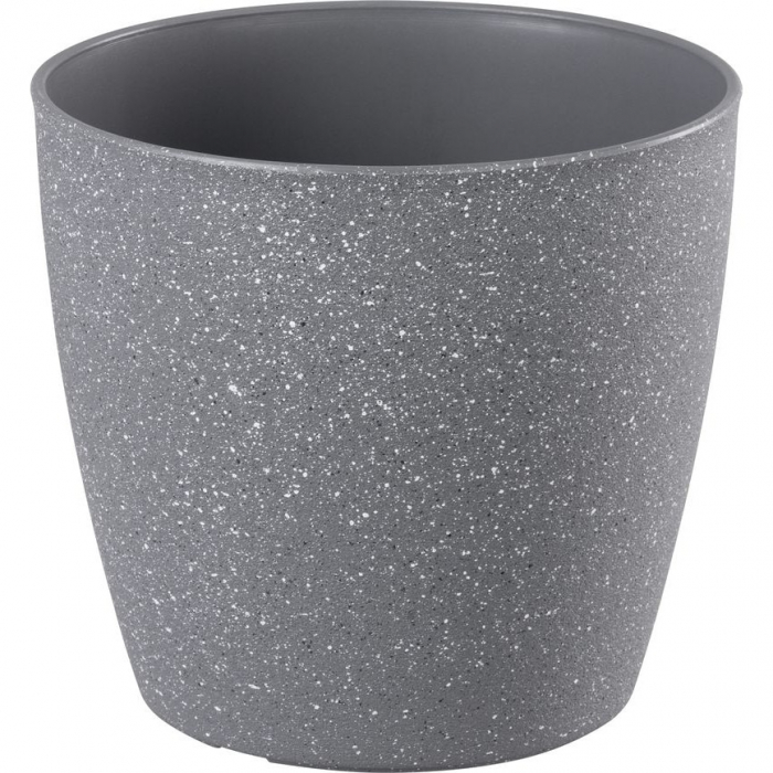 Ghiveci pentru flori din plastic rezistent, culoare gri, Stone Effect, diametru 28 cm, inaltime 26 cm, cu orificiu scurgere [1]