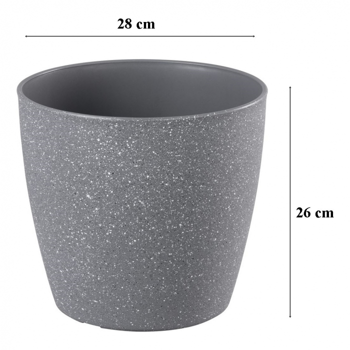Ghiveci pentru flori din plastic rezistent, culoare gri, Stone Effect, diametru 28 cm, inaltime 26 cm, cu orificiu scurgere [2]