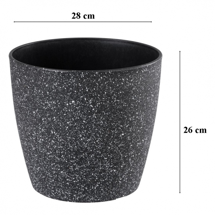 Ghiveci pentru flori din plastic rezistent, culoare neagra, Stone Effect, diametru 28 cm, inaltime 26 cm, cu orificiu scurgere [2]