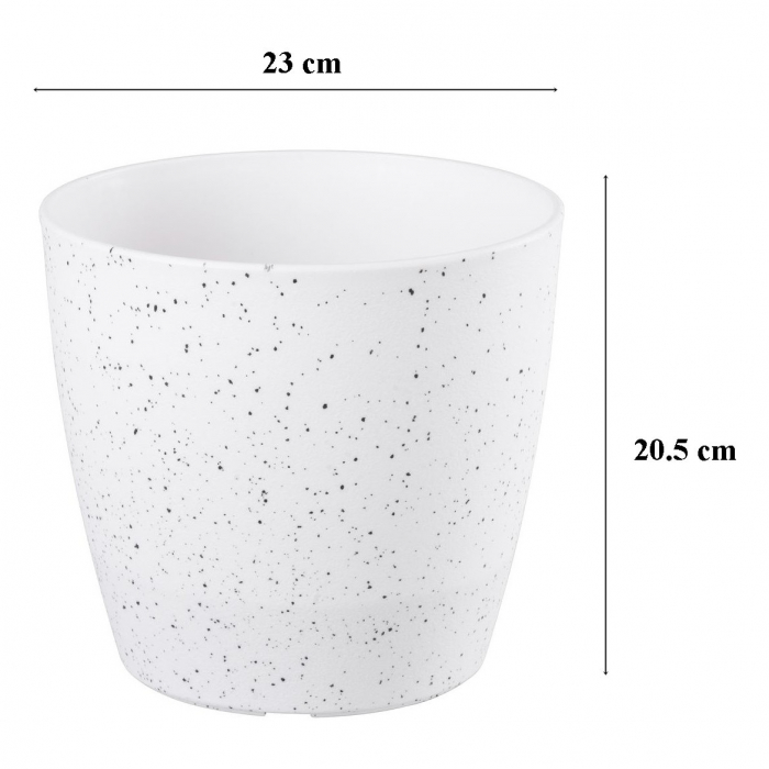 Ghiveci pentru flori din plastic rezistent, culoare alba, Stone Effect, diametru 23 cm, inaltime 20.5 cm, cu orificiu scurgere [2]