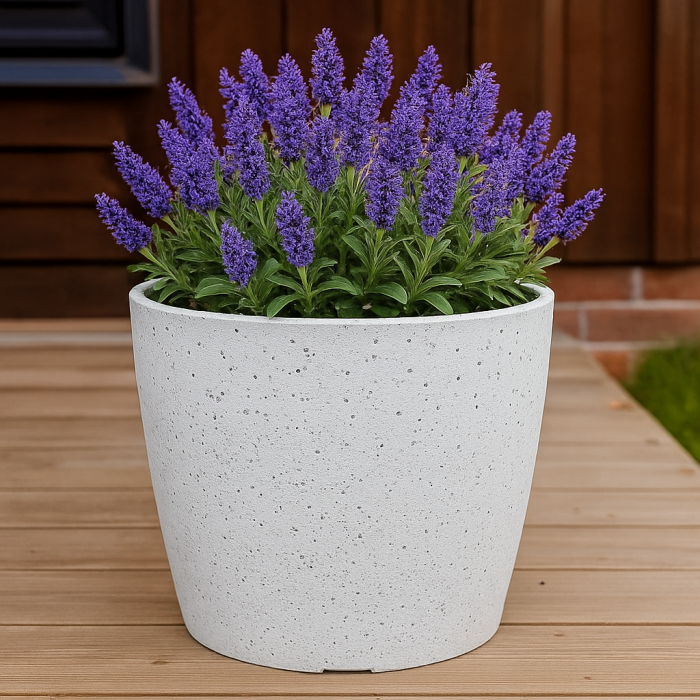 Ghiveci pentru flori din plastic rezistent, culoare alba, Stone Effect, diametru 28 cm, inaltime 26 cm, cu orificiu scurgere [4]