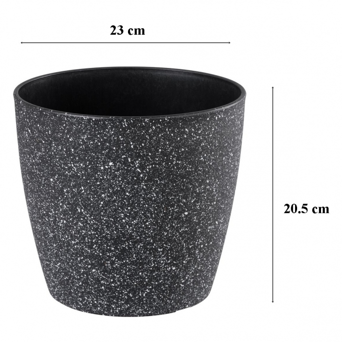 Ghiveci pentru flori din plastic rezistent, culoare neagra, Stone Effect, diametru 23 cm, inaltime 20.5 cm, cu orificiu scurgere [2]