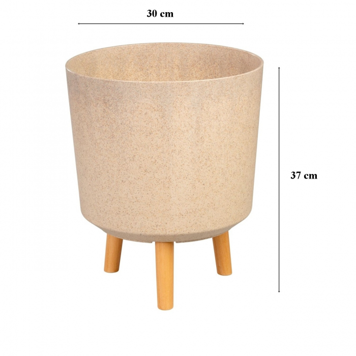 Ghiveci plastic cu 3 picioare pentru flori, BambooFiber, capacitate 15.5 litri, 30x37 cm [4]