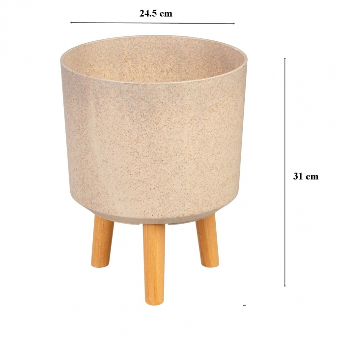 Ghiveci plastic cu 3 picioare pentru flori, BambooFiber, capacitate 7.75 litri, 24.5x31 cm [4]