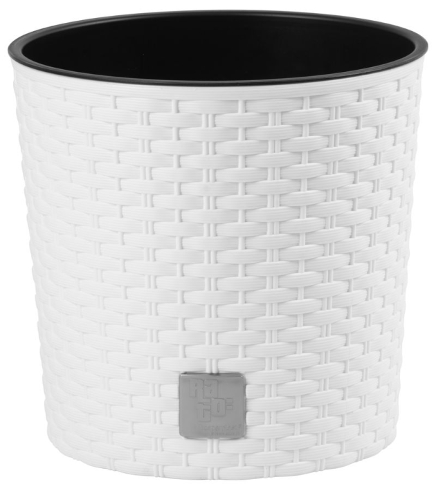 Ghiveci rotund alb, plastic rezistent, imitatie ratan, diametru 20 cm, inaltime 19 cm [1]