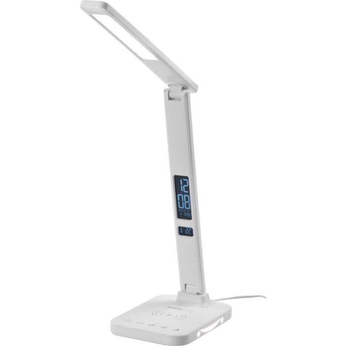 Lampa LED cu iluminare ambientala reglabila, buton on/off cu reglaj intensitate, cablu alimentare priza 230V, 500 lumeni, cu functie de ceas, calendar si incarcare wireless [1]