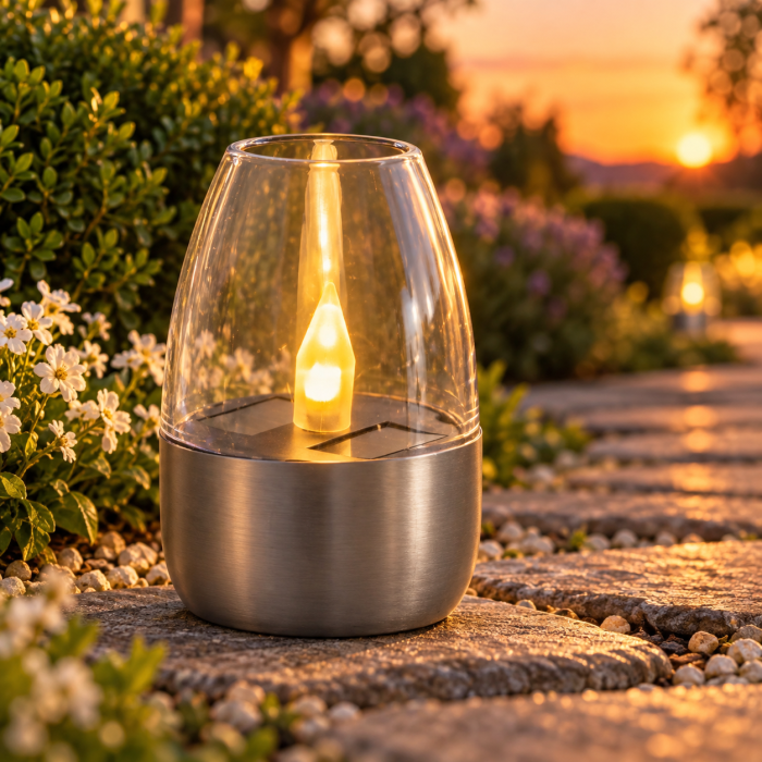 Lampa solara decorativa pentru exterior, 1 LED, lumina alb cald, 6 x 8,5 cm, argintiu/transparent [3]