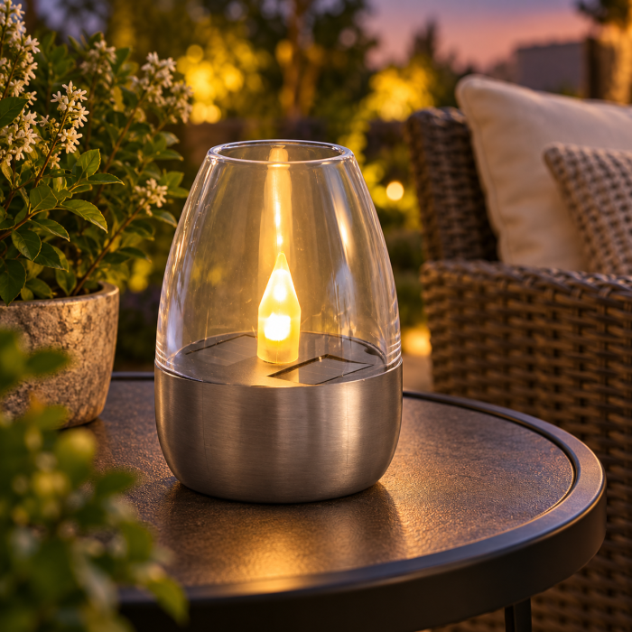 Lampa solara decorativa pentru exterior, 1 LED, lumina alb cald, 6 x 8,5 cm, argintiu/transparent [5]