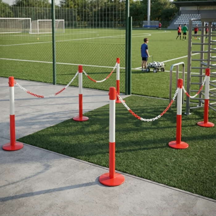 Lant de avertizare si delimitare din plastic, rosu-alb, diametru 6 mm, lungime 25 m, pentru restrictionare acces si semnalizare zone [5]