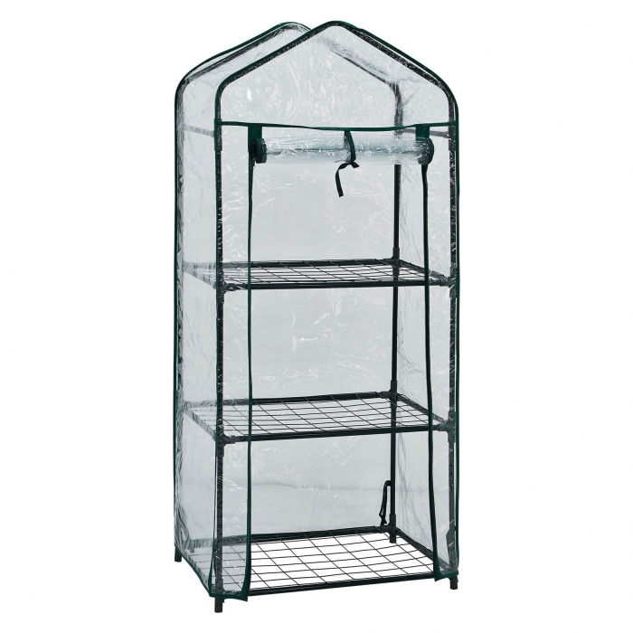Minisera tip solar pentru rasaduri si gradina, structura metalica si PVC, 3 rafturi, folie protectie UV, 59.8x39x126 cm [1]