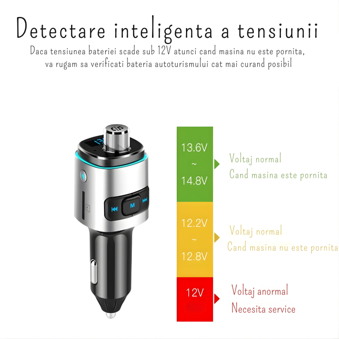 Modulator FM auto cu Bluetooth pentru redare muzica si apeluri hands-free, 2 porturi USB-A pentru incarcare si redare, slot microSD pentru MP3, buton rotativ multifunctional, compatibil Android si iOS [8]