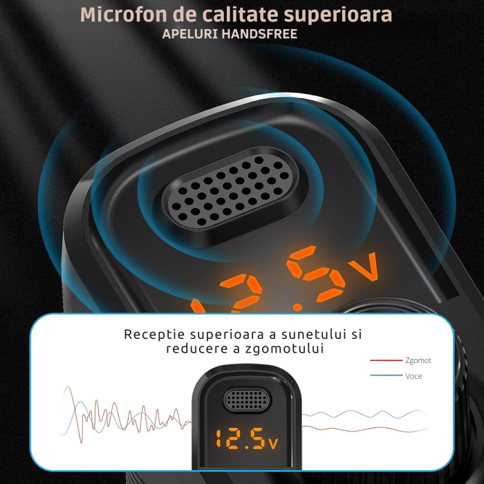 Modulator FM auto cu design ergonomic în forma de L pentru instalare usoara in vehicule cu spatiu limitat, modul Bluetooth pentru redare muzica wireless si apeluri hands-free, 3 porturi USB [7]