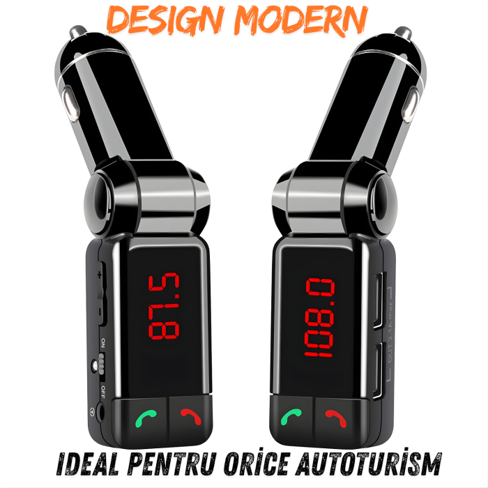 Modulator FM auto cu design pliabil reglabil, Bluetooth pentru redare muzica wireless si apeluri hands-free, microfon integrat pentru convorbiri clare, 2 porturi USB-A pentru incarcare simultana si re [9]