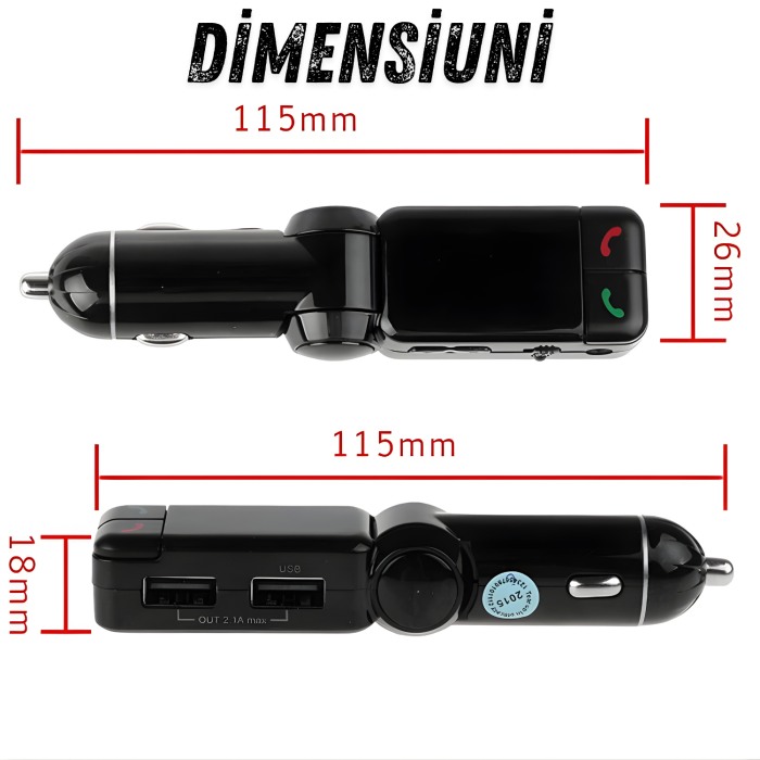 Modulator FM auto cu design pliabil reglabil, Bluetooth pentru redare muzica wireless si apeluri hands-free, microfon integrat pentru convorbiri clare, 2 porturi USB-A pentru incarcare simultana si re [3]