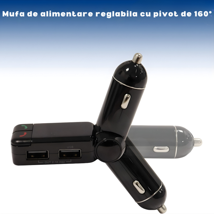 Modulator FM auto cu design pliabil reglabil, Bluetooth pentru redare muzica wireless si apeluri hands-free, microfon integrat pentru convorbiri clare, 2 porturi USB-A pentru incarcare simultana si re [5]