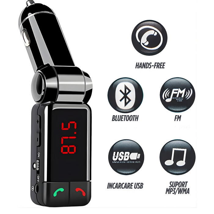 Modulator FM auto cu design pliabil reglabil, Bluetooth pentru redare muzica wireless si apeluri hands-free, microfon integrat pentru convorbiri clare, 2 porturi USB-A pentru incarcare simultana si re [6]