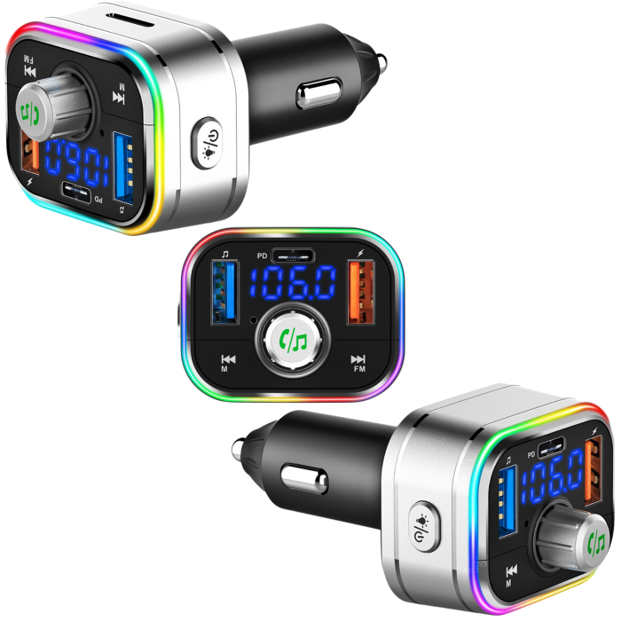 Modulator FM auto multifunctional cu Bluetooth, redare muzica din telefon, USB si MicroSD, 2 porturi USB-A si 1 port USB-C pentru incarcare rapida, microfon hands-free, control intuitiv, compatibil An [2]