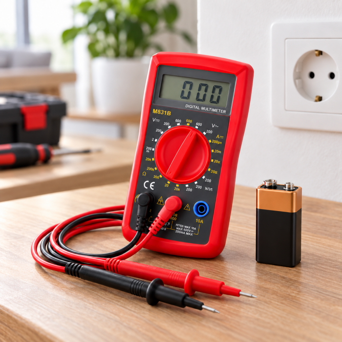 Multimetru digital, tensiune AC/DC pana la 300 V, masurare curent DC si rezistenta, test diode, semnalizare acustica, ecran LCD, sonde test, baterie 9 V inclusa [8]