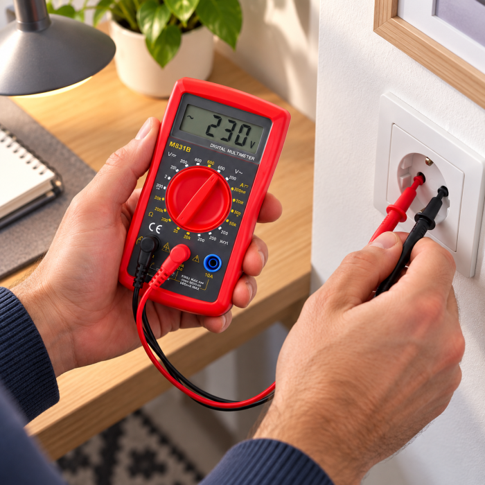 Multimetru digital, tensiune AC/DC pana la 300 V, masurare curent DC si rezistenta, test diode, semnalizare acustica, ecran LCD, sonde test, baterie 9 V inclusa [6]