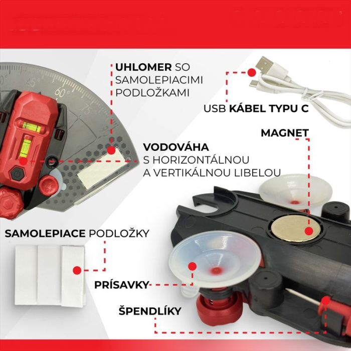 Nivela laser verde 20 m, acumulator Li-Ion cu incarcare USB, linie verticala/orizontala, IP54, goniometru inclus [3]