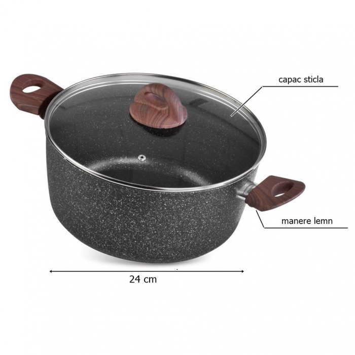 Oala rotunda cu capac triplu-strat BML24, diametru 24 cm, 4 l, manere lemn [4]