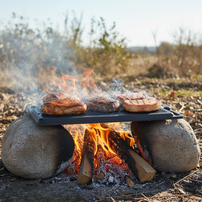 Plita reversibila din fonta pentru grill, dreptunghiulara, cu manere 46x26x1.9 Cm [3]