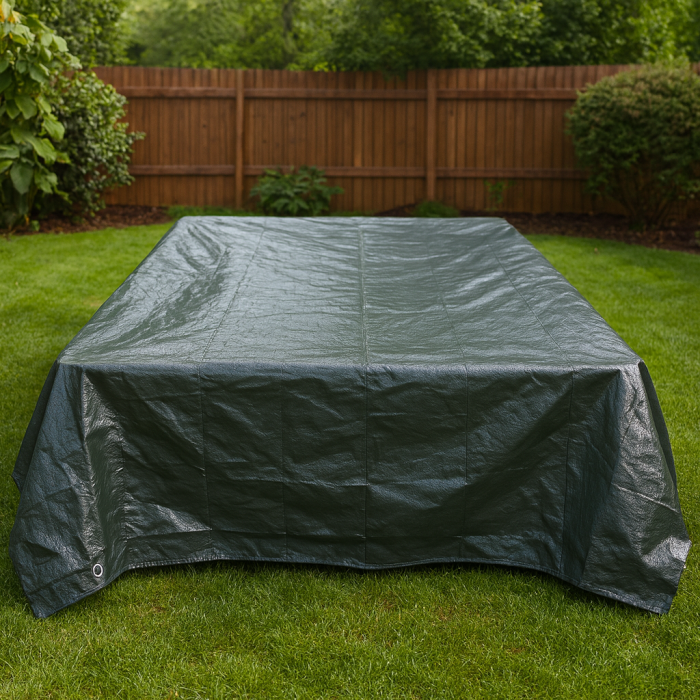 Prelata impermeabila 8x12m, densitate 200g/mﾲ, inele de prindere, gri inchis [6]