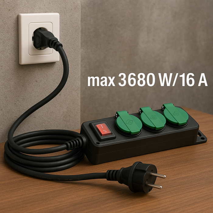 Prelungitor de exterior cu intrerupator si 3 prize, lungime 5 m, max 3680 W/16 A [3]