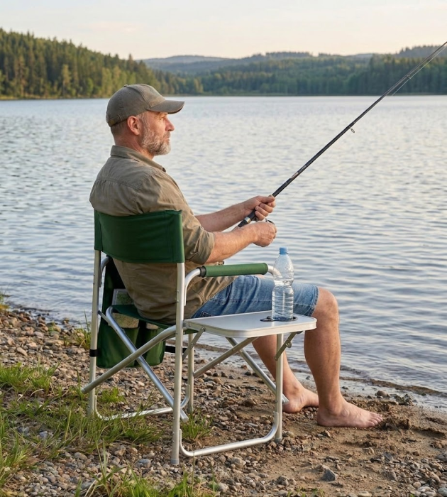 Scaun pliabil pentru camping si pescuit , masa laterala rabatabila cu suport pahar, max. 120 kg, 55x45x78 cm, verde [4]