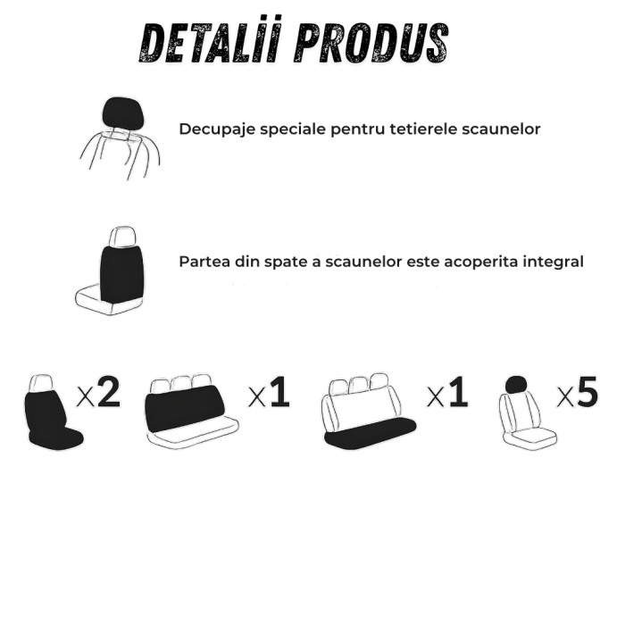Set complet huse auto universale pentru scaune fata si spate, 9 piese cu tetiere incluse, design matlasat negru si rosu, material rezistent la uzura si murdarie, compatibile cu scaune cu airbag latera [6]
