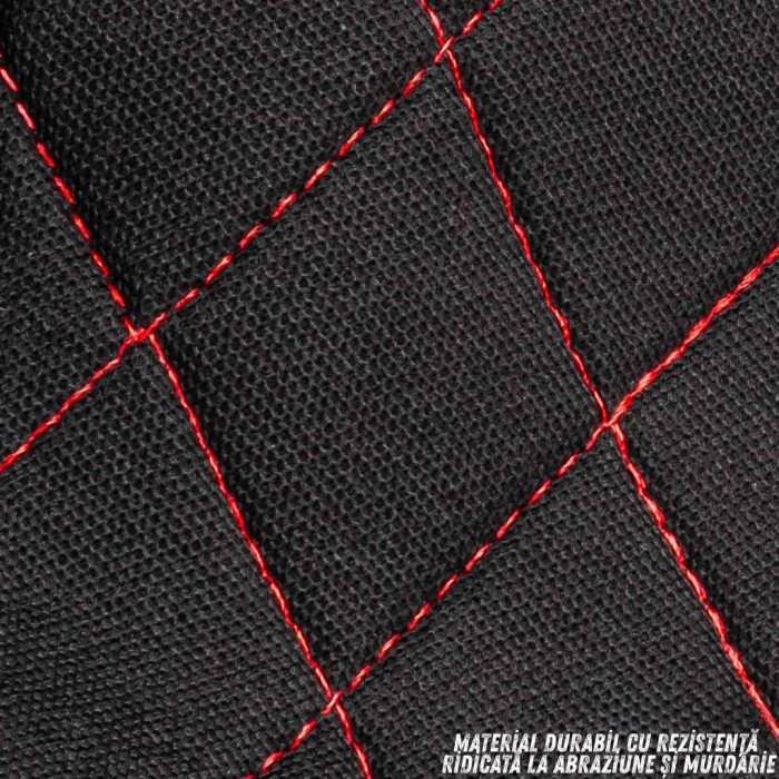 Set complet huse auto universale pentru scaune fata si spate, 9 piese cu tetiere incluse, design matlasat negru si rosu, material rezistent la uzura si murdarie, compatibile cu scaune cu airbag latera [3]