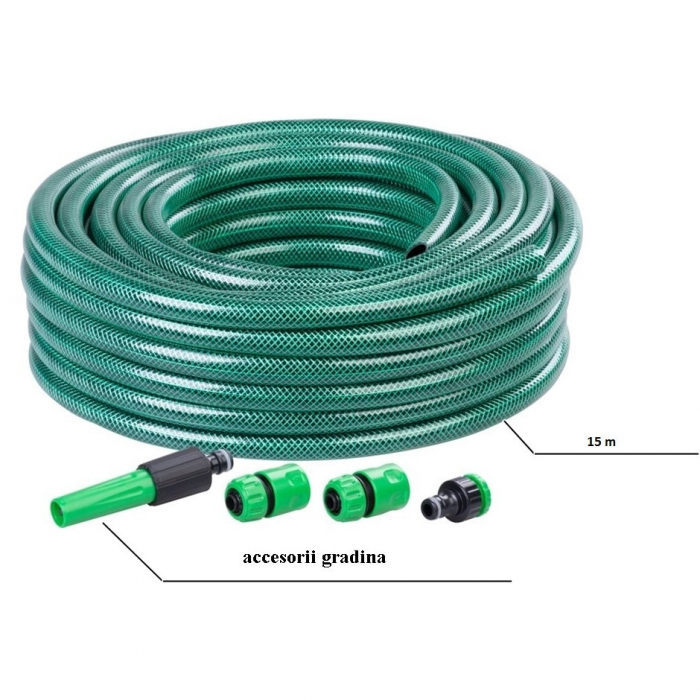 Set furtun cu accesorii pentru gradina, 3 straturi, conectica 1/2, lungime 15 m, presiune max 12 bar, rezistent UV [2]