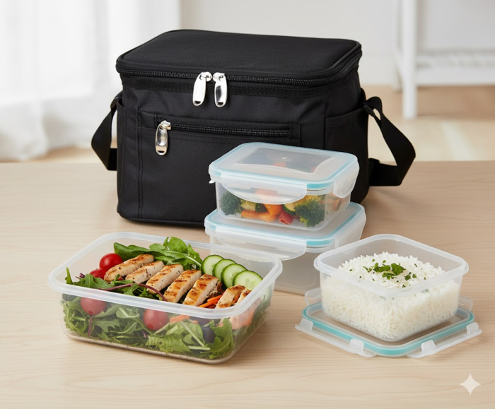 Set geanta termoizolanta cu 3 containere plastic pentru mancare, 2x0.5l si 1.5l [5]